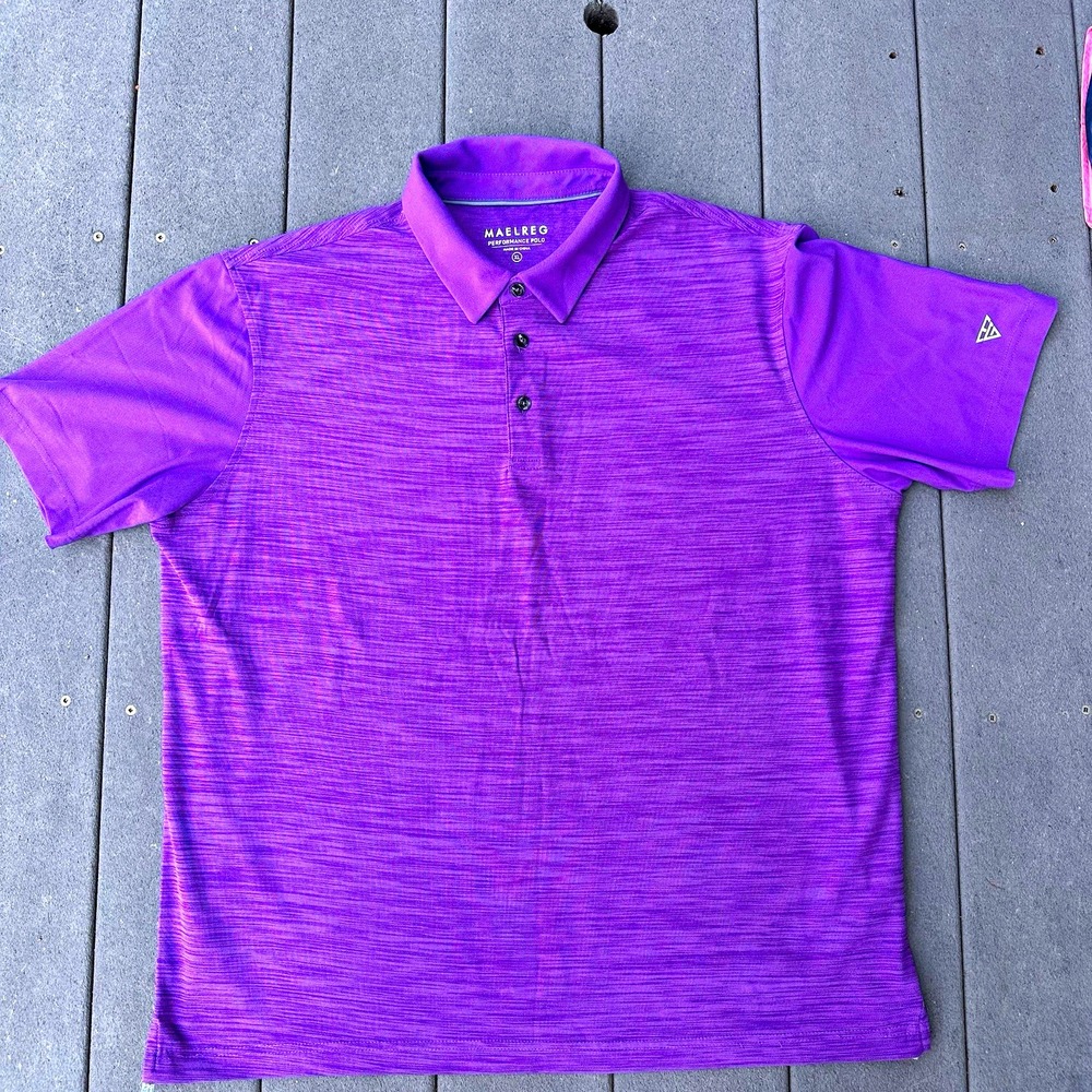 MAELREG Mens XL Purple Performance Polo Shirt Short Sleeve Solid Logo Button